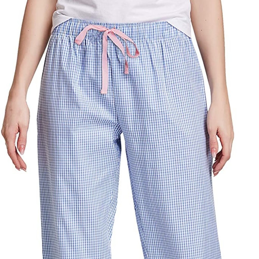CYZ Women's 100% Cotton Woven Poplin Sleep Pajama Pants, Blue White Plaid